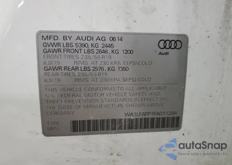 2015 Audi Q5 Premium Plus z USA, uszkodzony, nr VIN WA1LFAFP1FA011284
